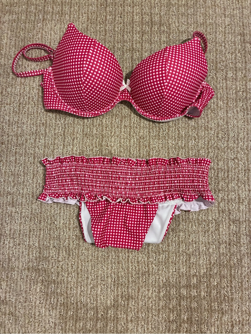 SHEIN Red Gingham Push-Up Bikini Set